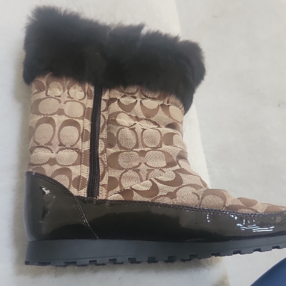 Coach Tan and Black Patterned Fur Boots - Picture 5 of 7